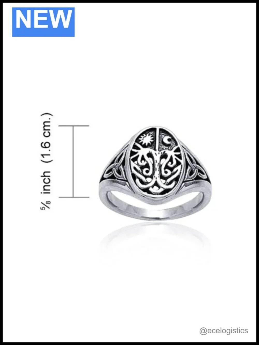 Sterling Silver Tree of Life Signet Ring Celtic Sun Moon Oxidized